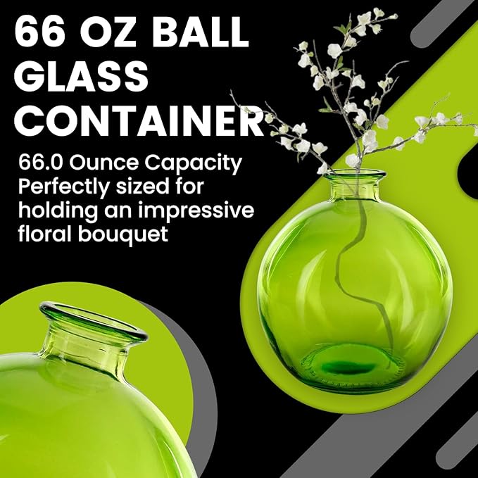 Couronne Company Ball Recycled Glass Vase, G5464G01, 6.75 Inches Tall, 66 Ounce Capacity, Lime Green, 1 Piece