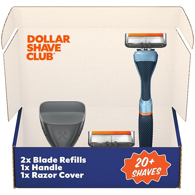 Dollar Shave Club | The Guest Pass Shave Set | 2 Extra Close Refill Cartridges, 1 Handle (Blue), 1 Razor Cover, Razors for Men
