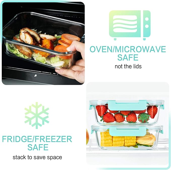 M MCIRCO [10-Pack,22 Oz Glass Meal Prep Containers,Glass Food Storage Containers with lids,Glass Lunch Containers,Microwave, Oven, Freezer and Dishwasher, Green