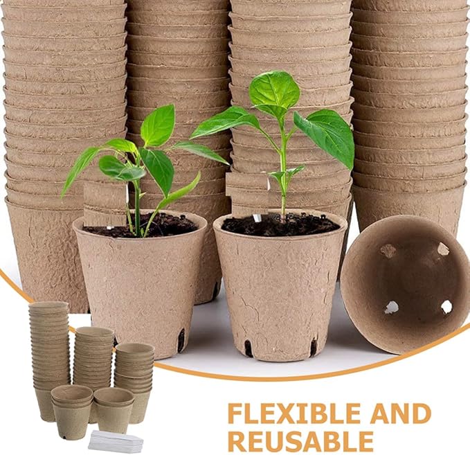 Biodegradable Paper Plant Pots with Drainage Nursery Seedling Starter for Outdoor Gardening Lightweight Germination Pots with Garden Labels