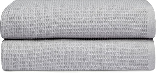 Cozy Earth Waffle Bath Towels - 60% Cotton 40% Viscose from Bamboo Bath Towels 30 x 58 Inches - Soft & Absorbent Terry, Reversible Mini Textured Waffle & Weave Pattern - 2 Pack