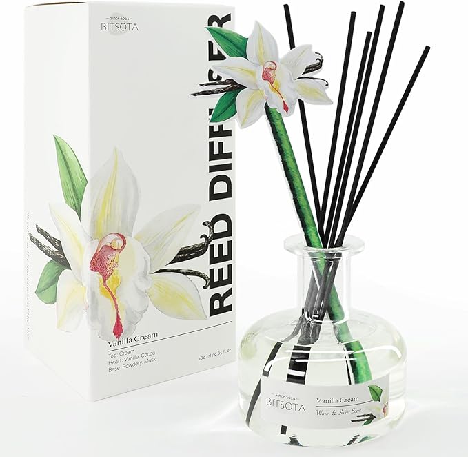 Vanilla Cream Reed Diffuser Set, Large 9.85oz (280ml) Aroma Scented Oil Diffuser with Sticks, Long-Lasting Home Fragrance for Bedroom, Bathroom & Office Decor, Ideal Gift for Women