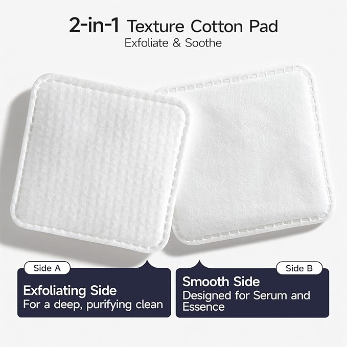ECOLOOK Triple-Layer Cotton Facial Pads | Textured Exfoliating & Ultra-Soft Cotton Pads for Face | Reinforced Edges,Lint-Free & No Tear | Gentle for All Skin Types | Pair with Toner -2 Pack