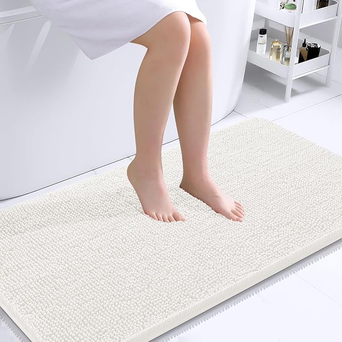 OLANLY Bathroom Rugs 40x24, Extra Soft Absorbent Chenille Bath Rugs, Rubber Backing Quick Dry, Machine Washable Bath Mats for Bathroom Floor, Tub and Shower, Home Decor Accessories, Ivory