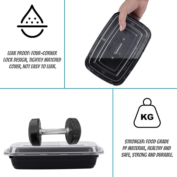 Meal Prep Container, 26 oz [50 Pack]-Single 1 Compartment Food Meal Prep Containers Reusable, BPA Free Extra-thick disposable Food Storage Containers with Lids Microwave Dishwasher Freezer Safe