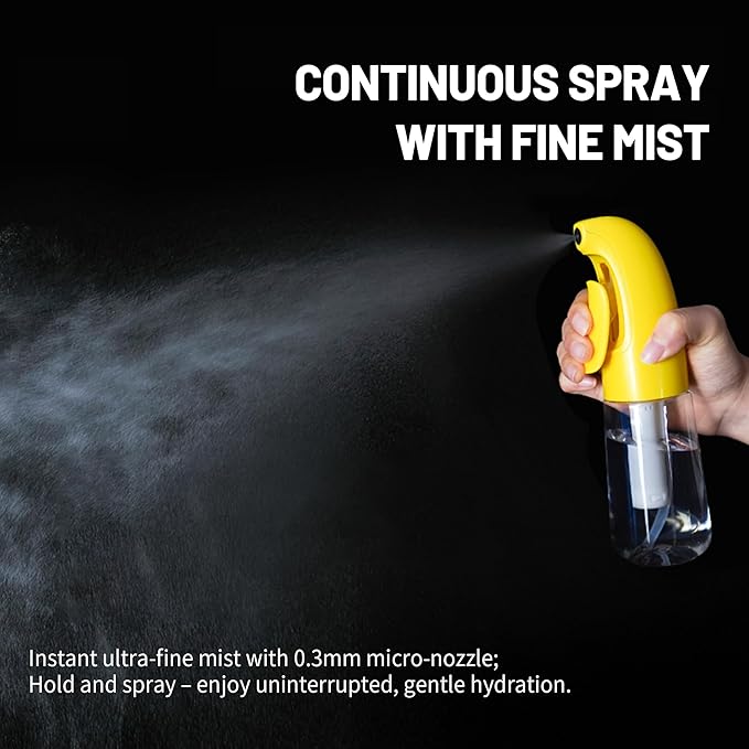 Continuous Ultra Fine Mist Spray Bottle (200ml) 360° Multi-Use for Hair, Plants, Cleaning, Skin Care Leakproof & Durable Banana Yellow 1 Pack