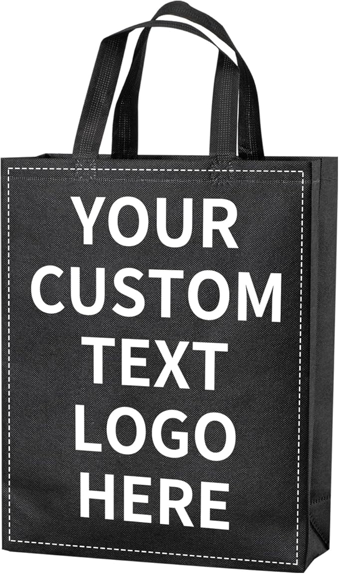 RACETOP 100 Pcs Custom Tote Bags with Handle, Non-woven Bags Reusable, Ideal for Sales,Business Activities,Parties,Store,12 * 4 * 15in