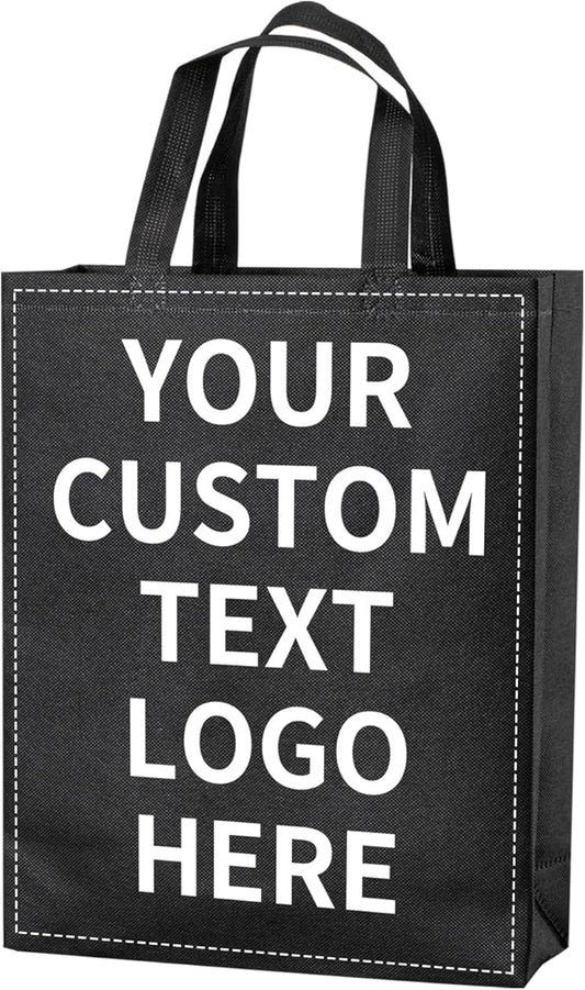 RACETOP 100 Pcs Custom Tote Bags with Handle, Non-woven Bags Reusable, Ideal for Sales,Business Activities,Parties,Store,12 * 4 * 15in
