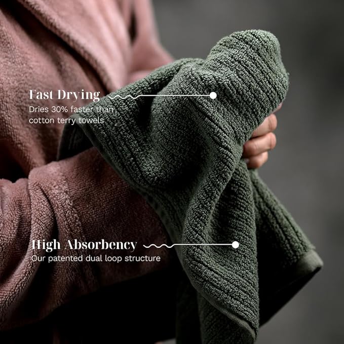 LUXOME Luxury Performance 2-Piece Bath Towel Set | Dual-Loop Design | Ultra Soft | Highly Absorbent | Quick Drying | Moss (Green)