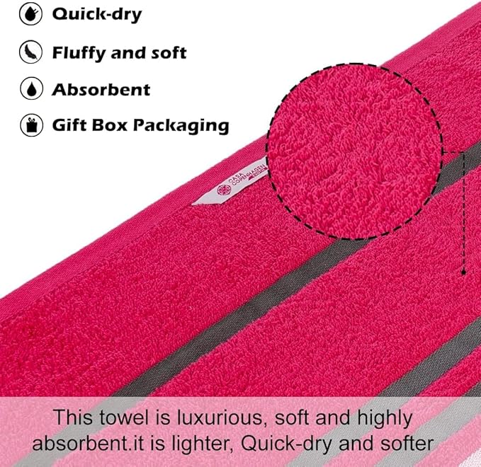 CASA COPENHAGEN Exotic 6 Pieces Towel Set- Pink, 525 GSM 2 Bath Towel 2 Hand Towel 2 Washcloth, Designed in Denmark Made of Soft Egyptian Cotton for Bathroom, Kitchen & Shower