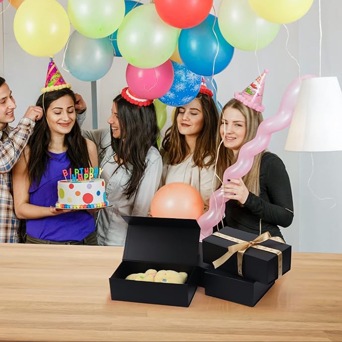 4 Pack 12x6x4 Inches Gift Boxes with Magnetic Closure Lids, Black Magnetic Box for Wedding, Groomsmen Bridesmaid Proposal, Birthdays, Mother's Day