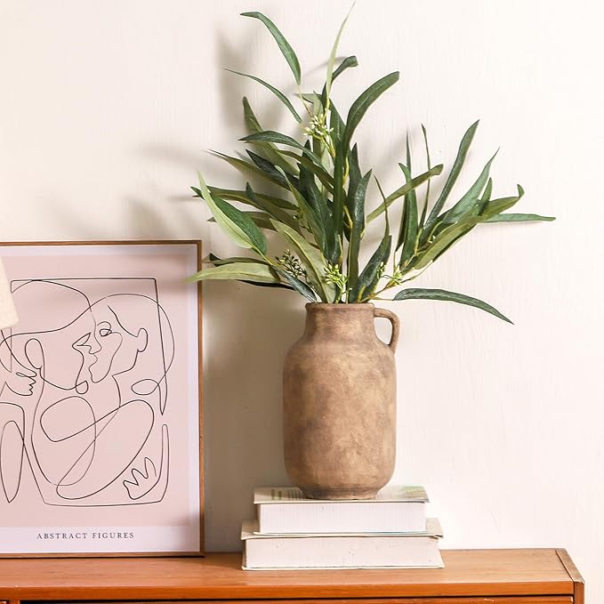 Ceramic Flower Vase Home Decor - 9.7 inch Large Table Flowers Vases Living Room Bedroom Plant Decorations Farmhouse Vintage for Kitchen Shelf Office Coffee Dining Desk House Women (Retro, 9.7")