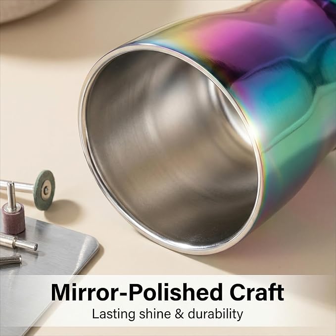 TIAKO 2-Pack Double Wall Stainless Steel Insulated Cups, 8.8oz (260ml), Hot & Cold Drinkware for Travel, Office, Home – Sweat-Proof, Durable, Mirror Polished Finish (Rainbow)