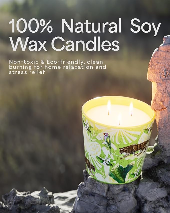 Verbena & Fig Leaf Scented Candle, Large Natural Candles Non Toxic for Home Scented, 30oz Soy Wax, 3 Wicks, Luxury Aromatherapy Candles | 100+ Hour Slow-Burn for Home Decor,Stress Relief,SPA