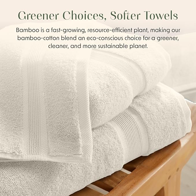Springtree Home Luxury Viscose from Bamboo Bath Towel Set of 4 | 35% Viscose from Bamboo - 65% Cotton | Absorbent Quick-Dry Towels for Bathroom | Oeko-TEX Standard 100 Cotton | Sand