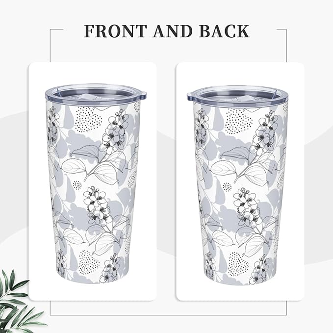 Gray flower Tumbler,Flowers 20oz Stainless Steel Insulated Travel Tumblers,Travel Coffee Mug with Lid and Straw Water Bottle Drink Tumbler Cups Gifts for Women Men Lovers