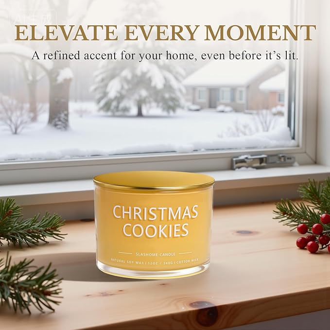 Christmas Cookie Candle, Large 3 Wick 12oz Soy Scented Candle, Luxury Christmas Birthday & Winter Holiday Gift for Women & Men, Long Lasting 60+ Hour Clean Non-Toxic Burn, Elegant Winter Home Decor