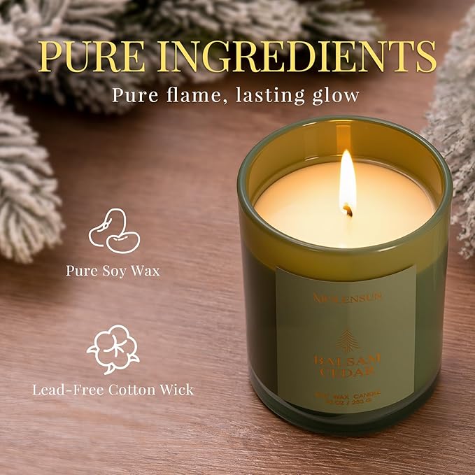 Balsam Cedar Candle, 10oz Soy Scented Candle for Home, Christmas Birthday & Holiday Gifts for Women & Men, Long Lasting 50+ Hour Clean Non-Toxic Burn, Elegant Winter & Christmas Festive Home Decor