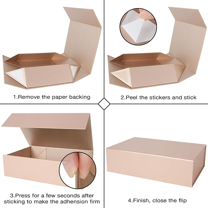 Aimyoo Gold Magnetic Gift Boxes with Lids 10.5x7x3 in, Medium Bridesmaid Groomsman Proposal Box, Rectangle Collapsible Box for Present Graduation Birthday Storage 5 Pack