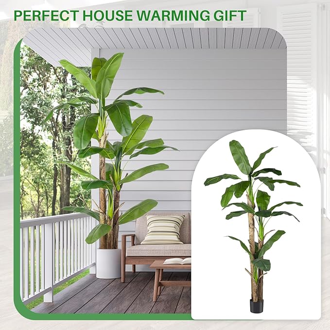 Artificial Banana Tree Faux Tall Plant Fake Banana Leaf Plant Faux Banana Silk Tree Faux Banana Leaves for Home Swimming Pool Indoor Outdoor Patio Tropical Decor