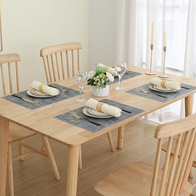 Homaxy Faux Leather Heat Resistant Placemats for Dining Table Set of 6, Waterproof Wipeable Washable PU Table Mats, Easy to Clean Anti-Slip Place Mats, 11.8" x 17", Black & White