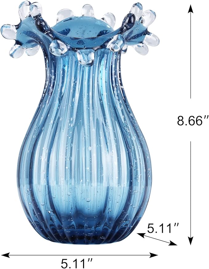 Hand-Blown Glass vase, Unique Blue Glass vase, Modern Art Decor, Suitable for Living Room Coffee Tables, Wedding centerpieces, Dining Tables, and Office Centerpiece Floral Arrangements