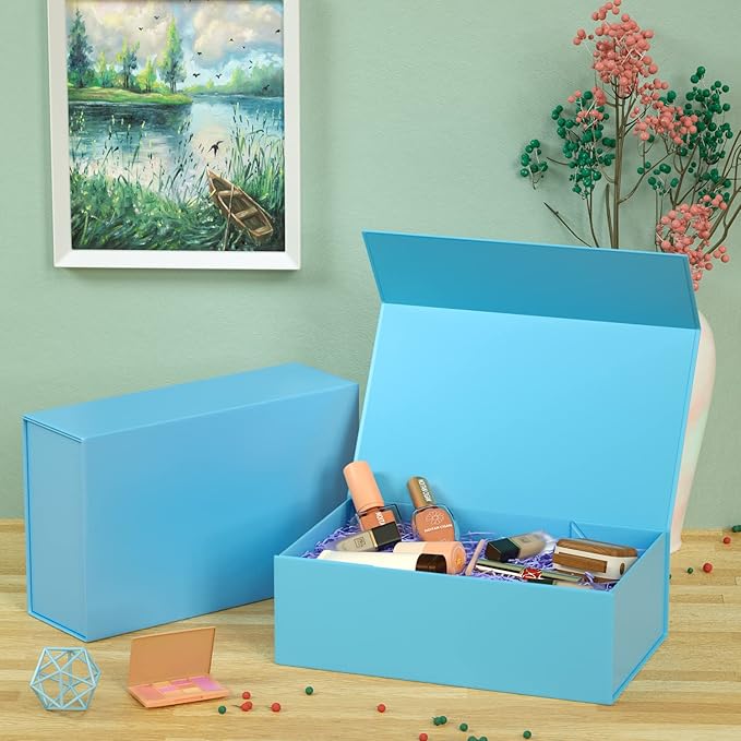5 Pack Blue Gift Box, 12x6x4'' Gift box for Presents with Lids Magnetic Closure Rectangle Collapsible for Bridesmaid Proposal Box, Wedding, Christmas, Halloween, Birthday Gift Packging
