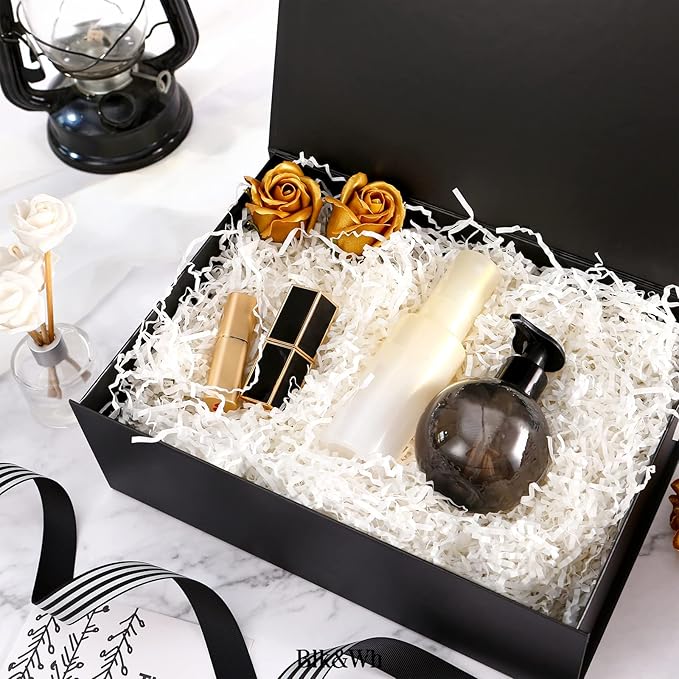 BLK&WH Gift Box - 11.5x8.1x3.8 Inches, Black, Large, Magnetic Groomsman Box (Matte Black)