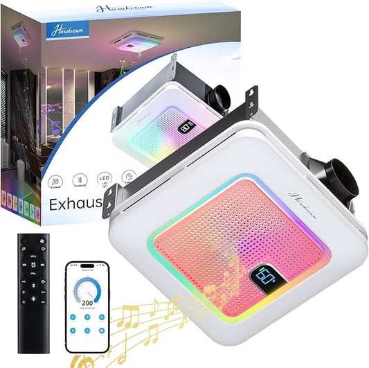 Smart Bathroom Exhaust Fan with Bluetooth Speaker, 230 CFM 1.0 Sone Exhaust Fan with Humidity & Odor Sensor, Remote/App/Voice Control, Adjustable LED Lighting & Dynamic RGB Mood Light (Pink)