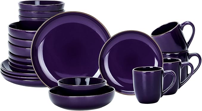 HomeVSS 20-Piece Dinnerware Set - Serves 4, Bright Glaze Purple plates and bowls sets with Speckle Effect for Microwave & Dishwasher Safe