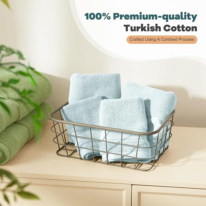 Marvione Bath Towels Set 6 Piece, 100% Turkish Cotton Highly Absorbent and Soft Towels for Bathroom 2 Bath Towels 2 Hand Towels 2 Washcloths, Light Blue