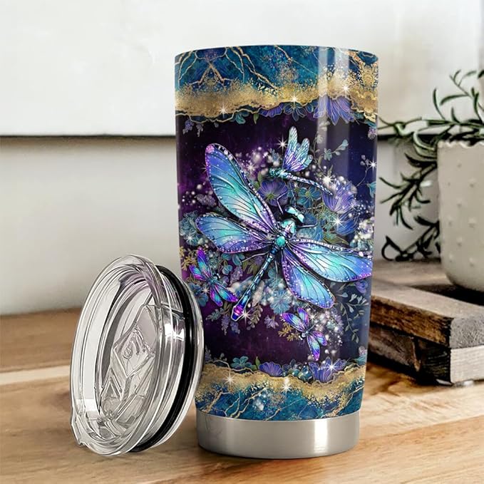 Dragonfly Tumbler 20oz Stainless Steel Insulated Coffee Travel Mug Cup Dragonfly Gifts for Women Girls on Birthday Christmas Mothers Day