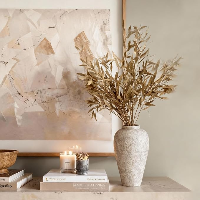 Ceramic Flower Vase Home Decor - 9.2 inch Large Farmhouse Table Vases, Rustic Decorative Vases for Kitchen Living Room Coffee Dining ShelfMantel Decoration