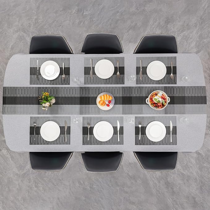 Placemats Set of 6, Vinyl Woven Place Mats Indoor Set of 6 Washable Wipeable PVC Table Mats Heat-Resistant Non Slip Plastic Placemat for Kitchen Dining Outdoor Table (Gray Black, Set of 6)
