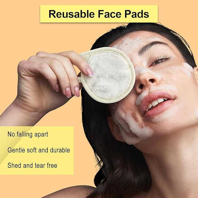Nugilla 18 Packs Reusable Makeup Remover Pads with a Washable Laundry Bag, Resuable Microfiber Round Towel Skin Face Towels, Soft Makeup Remover Cloth, Fast Drying Washcloth (White)