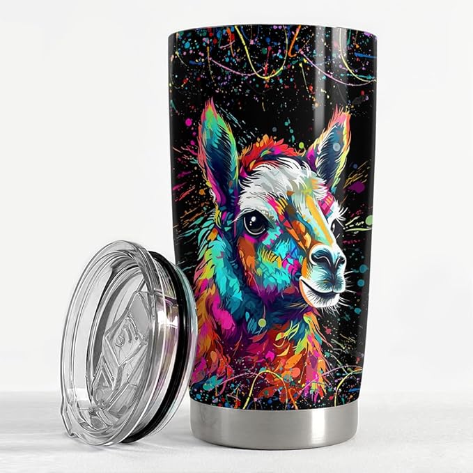 SANDJEST Llama Tumbler - 20oz Stainless Steel Insulated Coffee Travel Mug - Llama Gifts for Women, Girls & Teens, Christmas, Birthday