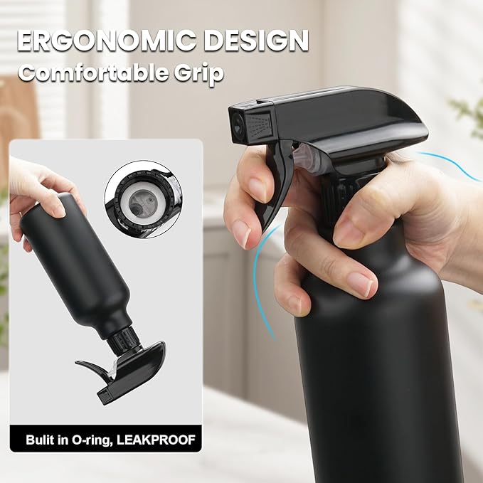 Spray Bottles Plastic Spray Bottle for Hair Mist/Stream Heavy Duty Empty Spray Bottles for Cleaning Solutions, Plants, Cooking (16.9oz-Black)