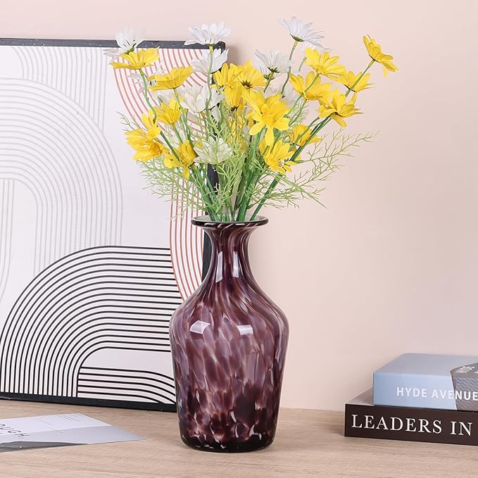 12.2" Tall Hand Blown Glass Vase – Pretty Red Purple Decorative Flower Vase, Modern Vintage Fusion Home Decor, Colorful Murano Glass Vases for Table Centerpieces, Living Room, Bathroom, Entry Table