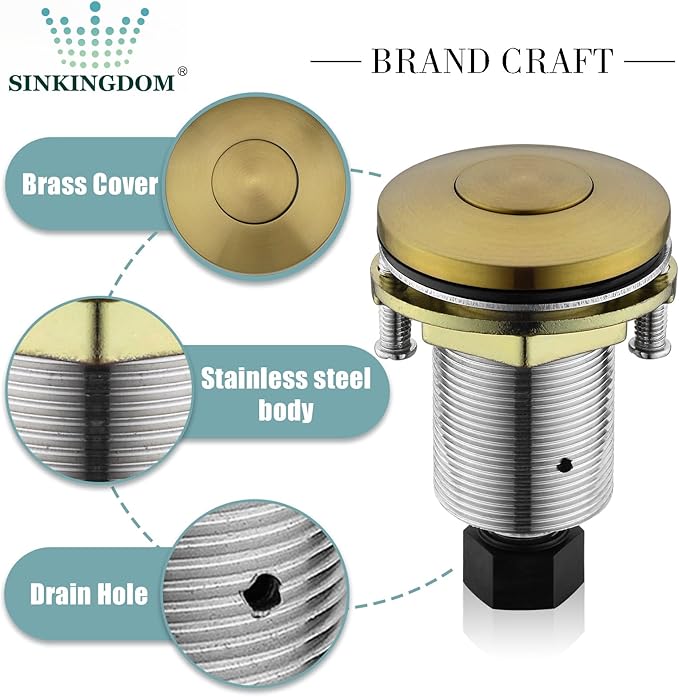 Garbage Disposal SinkTop Air Switch Kit with Stainless Steel Button, Champagne Gold