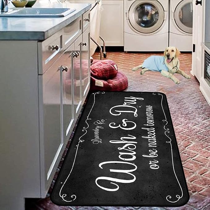 Laundry Room Long Rug Area Rug Non-Slip Floor Mat Waterproof Farmhouse Carpet for Kitchen 72" x 24"(Black-2)