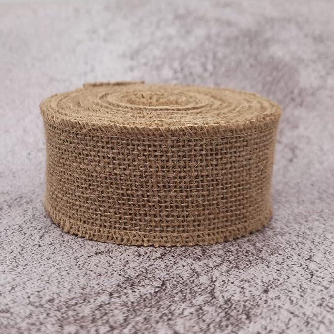 INSPIRELLE 2" Natural Burlap Fabric Roll 10 Yards Jute Ribbon for Gift Wrapping Craft Projects Wedding Decoration Home Decoration 5CM