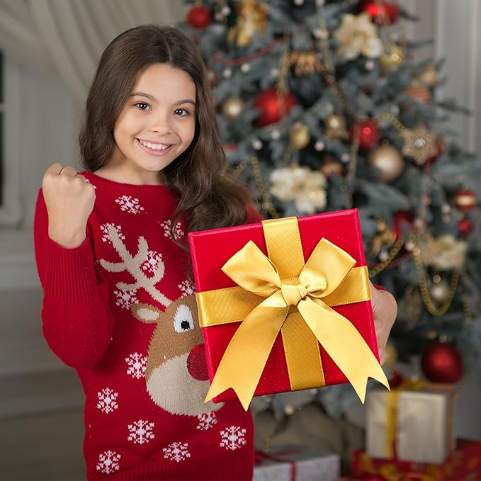 Tenceur 10 Pcs Gift Boxes with Lids Heavy Duty Nested Assorted Sizes Cardboard Gift Boxes for Presents with Ribbon for Xmas Holiday Present(Red, Gold,5 Size)