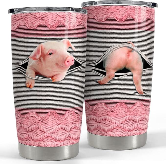 SANDJEST Pig Tumbler 20oz Stainless Steel Insulated Tumblers Coffee Travel Mug Cup Funny Pig Gifts for Women Girls Gift for Birthday Christmas