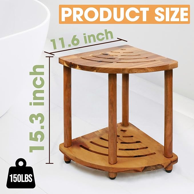 ENKEZI Shower Foot Rest 12 in - Shower Stool for Shaving Legs, Small Corner Bathroom Bench Suitable for Small Shower Spaces - Bath Seat, Spa Foot Rest Shaving Stool (2 Tier Corner)