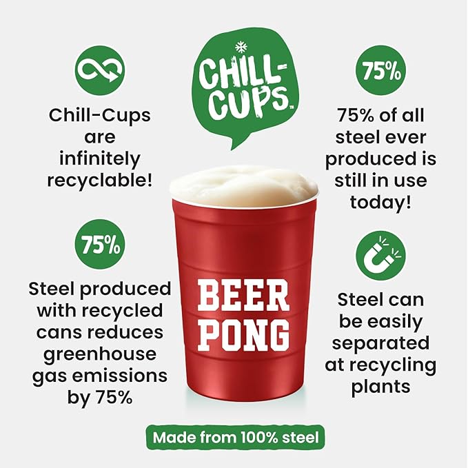 16 oz. Party Cup 'Beer Pong' Drinking Game Design for Cold Drinks, Sturdy, Durable, Disposable, Recyclable, Made in USA, Red 12 Count