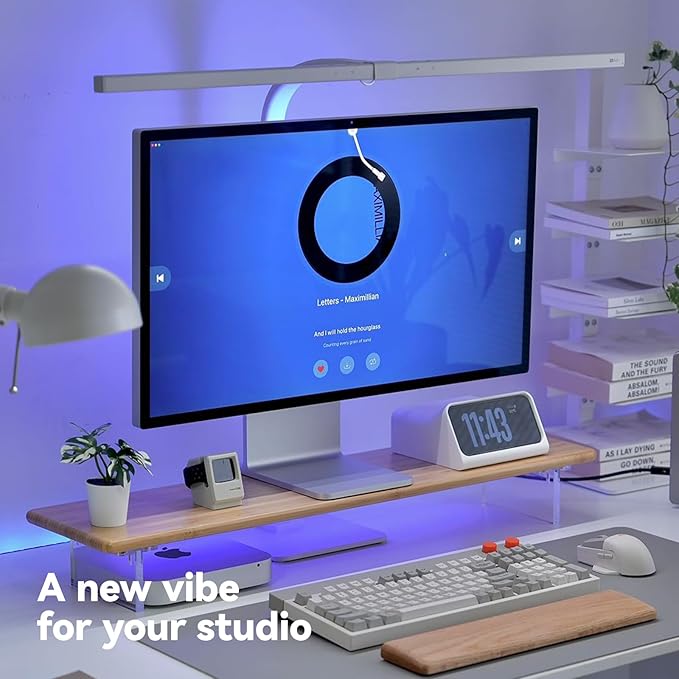 Bamboo Monitor Stand Riser with RGB Lights,31.5 Inches Desktop Shelf with Acrylic Legs Supports for Desk, PC Computer Monitor, Laptops, Printer, Speakers (Natural)