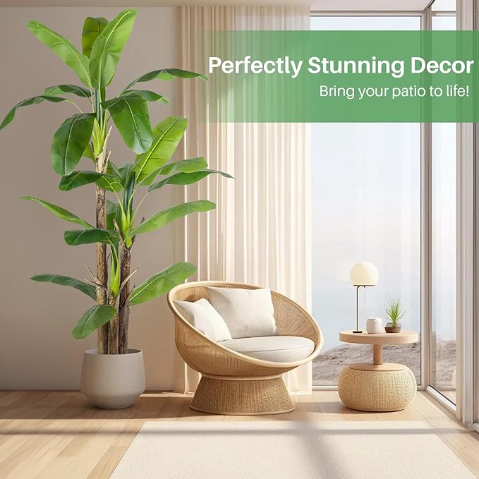 Artificial Banana Tree Faux Tall Plant Fake Banana Leaf Plant Faux Banana Silk Tree Faux Banana Leaves for Home Swimming Pool Indoor Outdoor Patio Tropical Decor