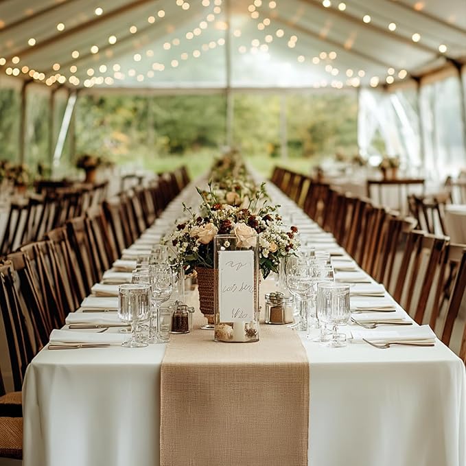 12 Pack Burlap Table Runners 12x108 Inch - Natural Jute Rustic Farmhouse Table Runner Decor for Western Wedding, Farmhouse Party, Holiday & Kitchen Dining Table (Brown, 12x108 12PC)