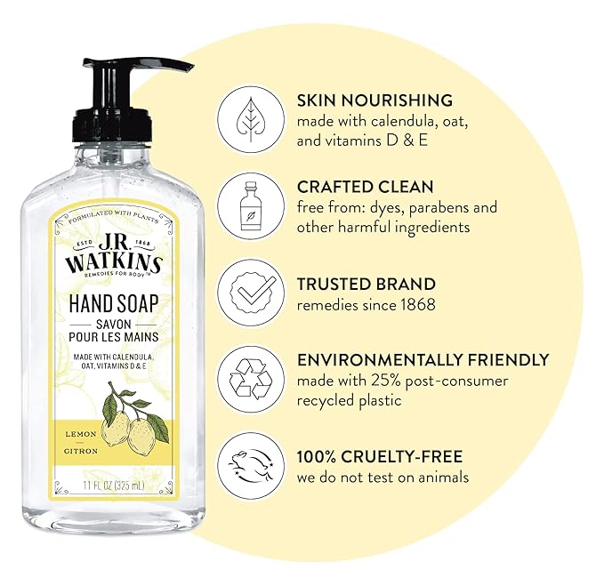 J.R. Watkins Gel Hand Soap, 3 Pack of 11 Fl Oz, Lemon