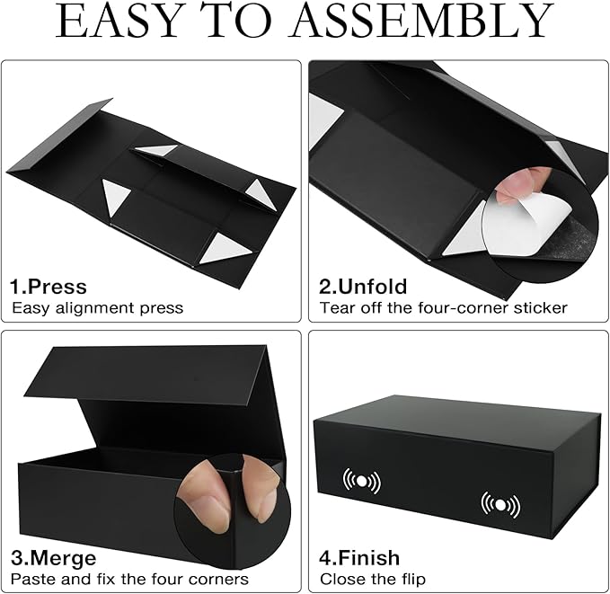 Black Gift Box with Magnetic Lids 13.8x8.3x4.4 in, Large Bridesmaid Groomsman Proposal Boxes, Rectangle Storage Box 5 Pack